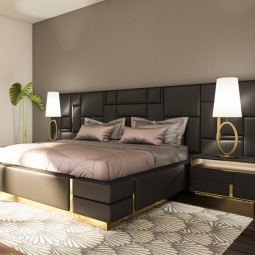 Grey Bed With Gold Metal Plating