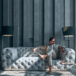 Grey Sofa With 3D Wall